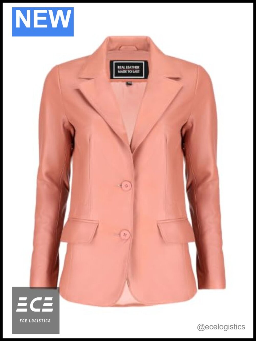 Genuine Lambskin Leather Blazer Women's Classic Notched Lapel Button Front Coat